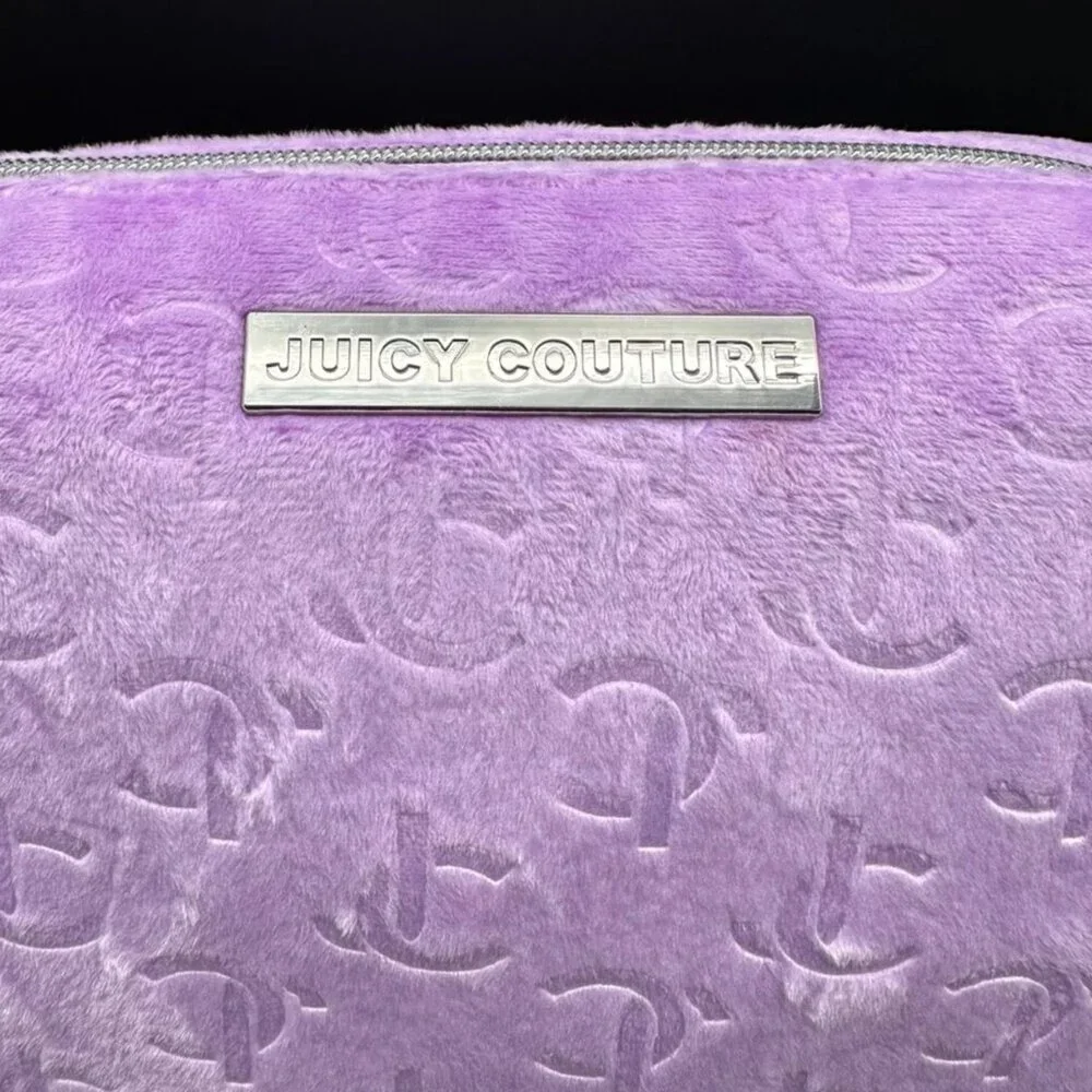 Juicy Couture NWT Lavender Plush Cosmetics Bag• silver hardware & Travel bottle